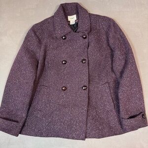 L.L. Bean Pea Coat Womens XL Double Breasted Lined Wool Silk Blend EUC